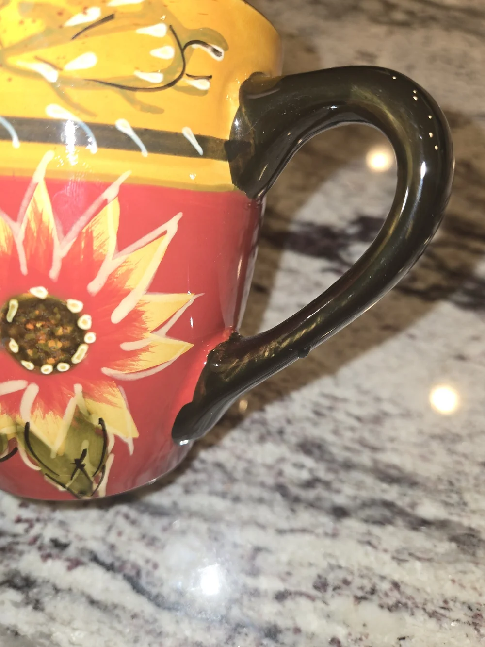 Pier 1 Imports Sunflower Coffee Mug Hand Painted Terracotta 12oz Set Of 2